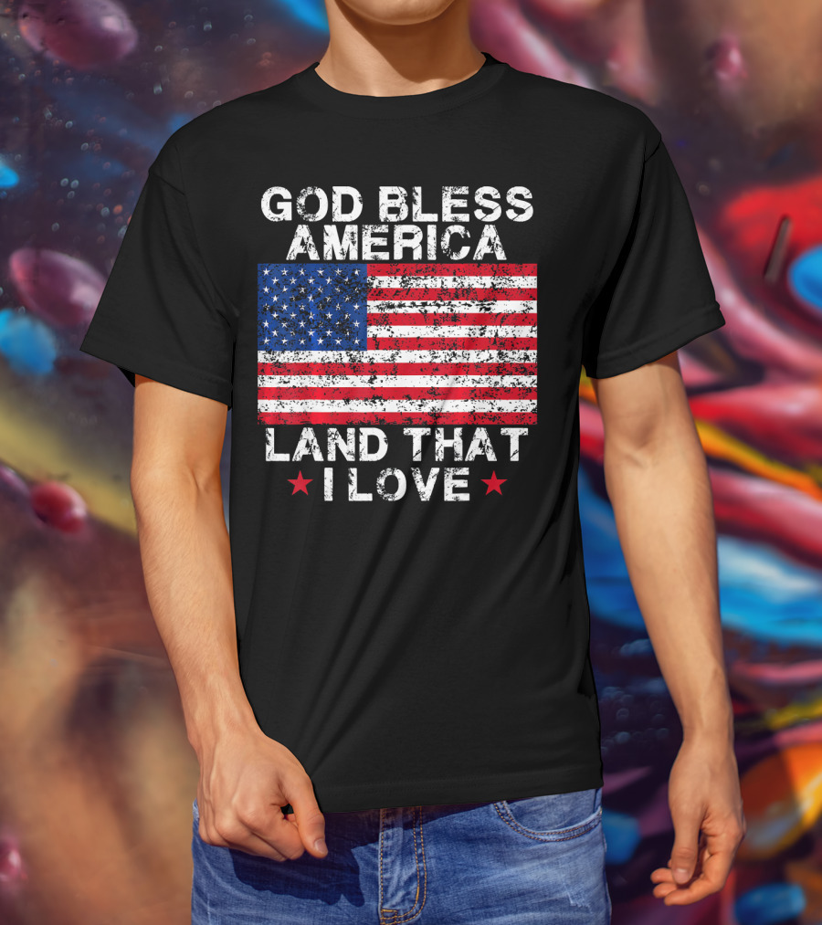 God Bless America Land That I Love Vintage Flag Stars T-Shirt
