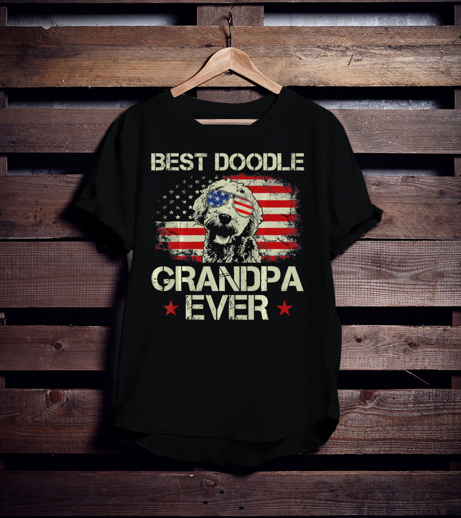 Best Doodle Grandpa Ever USA Flag Sunglasses Dog T-Shirt