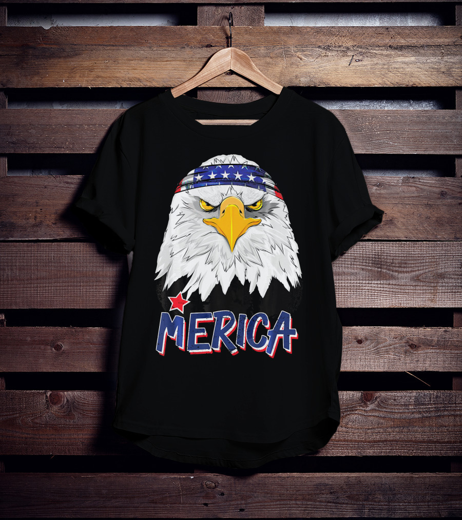 Merica Patriotic American Bald Eagle With Star-Spangled Headband T-Shirt