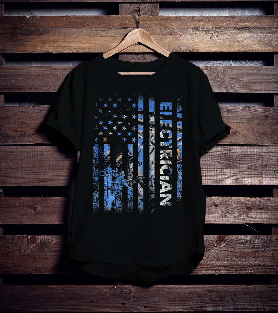American Flag Patriotic Electrician Silhouette T-Shirt