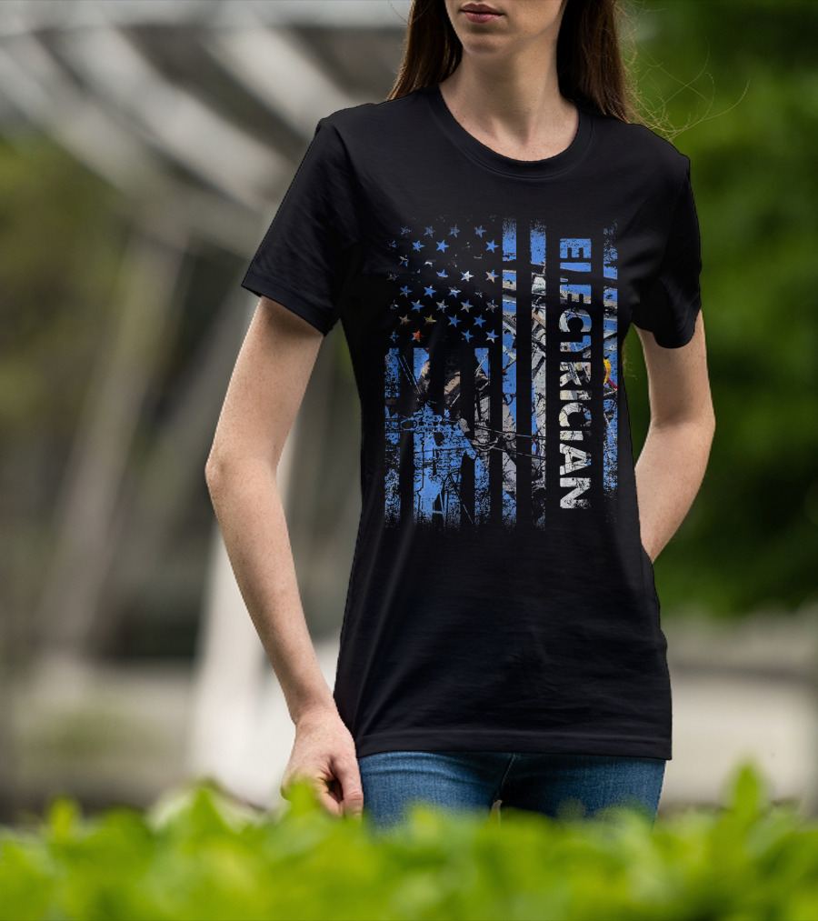 American Flag Patriotic Electrician Silhouette T-Shirt