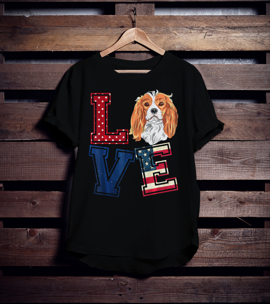 LOVE Cavalier King Charles Spaniel American Flag Face T-Shirt