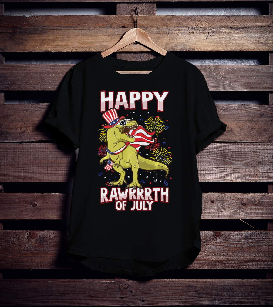 Happy Rawrrrth Of July American Flag Tyrannosaurus Rex T-Shirt