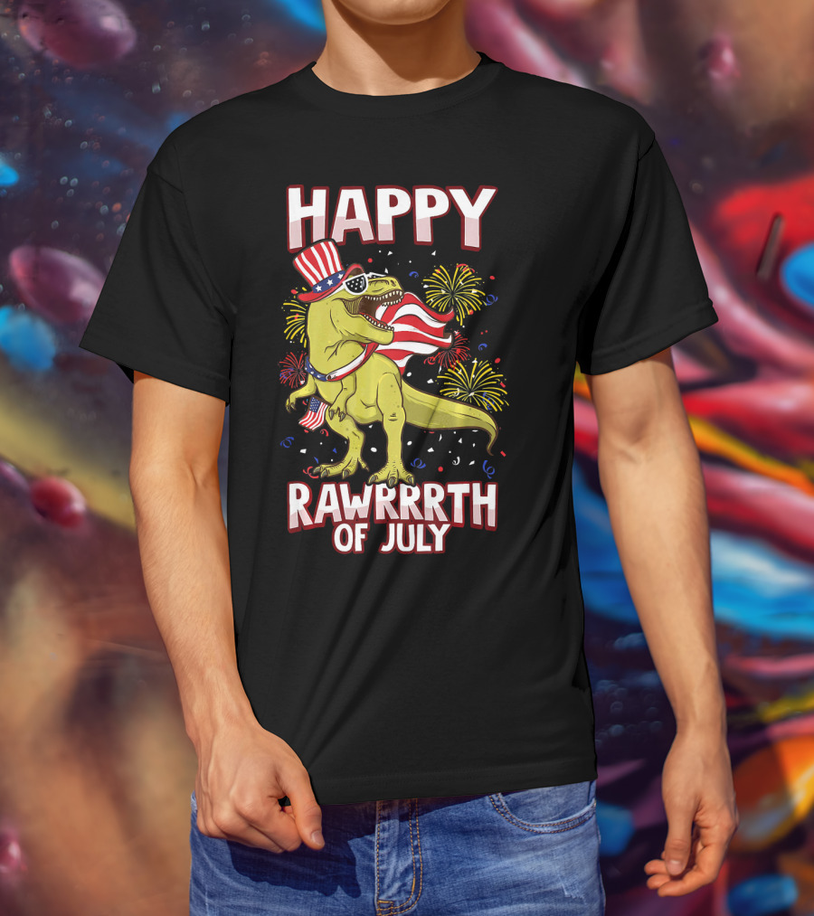 Happy Rawrrrth Of July American Flag Tyrannosaurus Rex T-Shirt