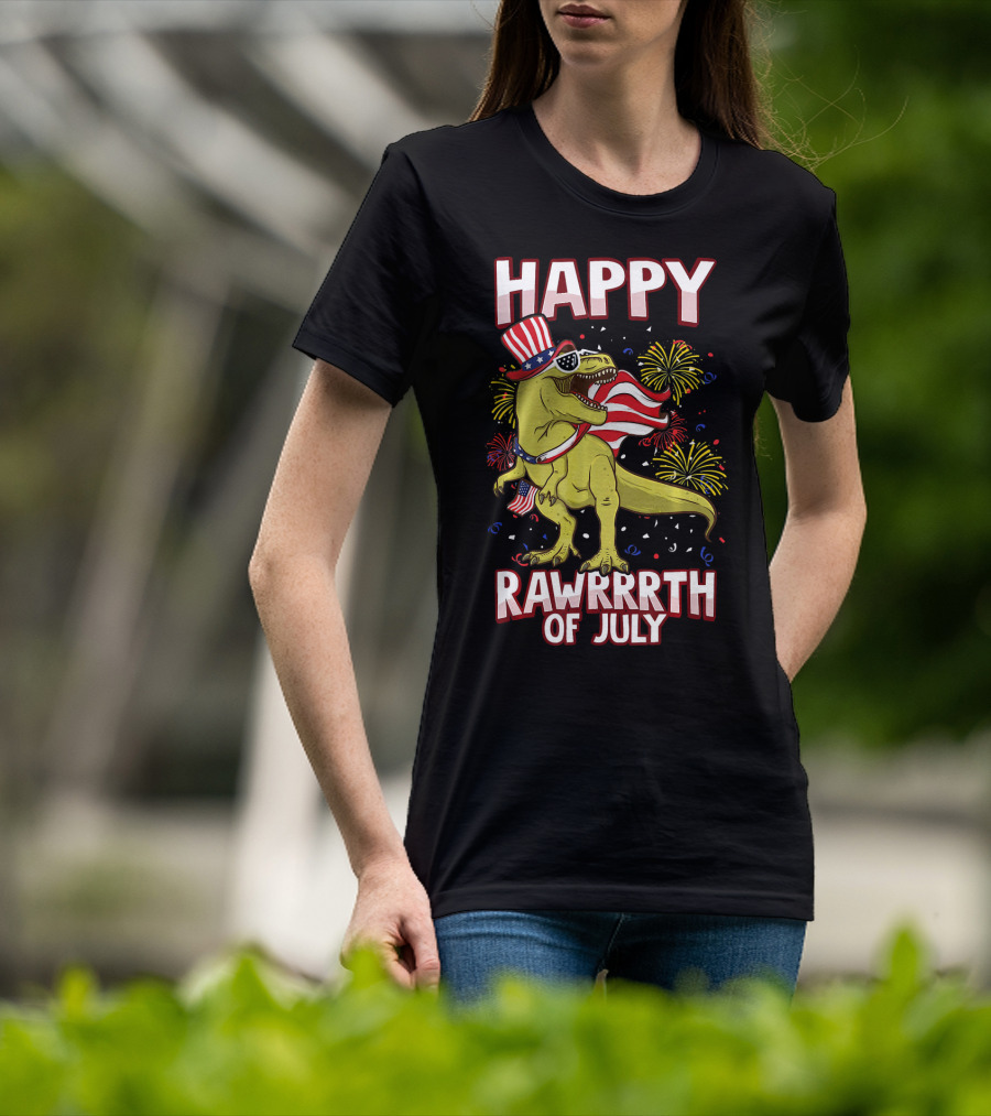 Happy Rawrrrth Of July American Flag Tyrannosaurus Rex T-Shirt