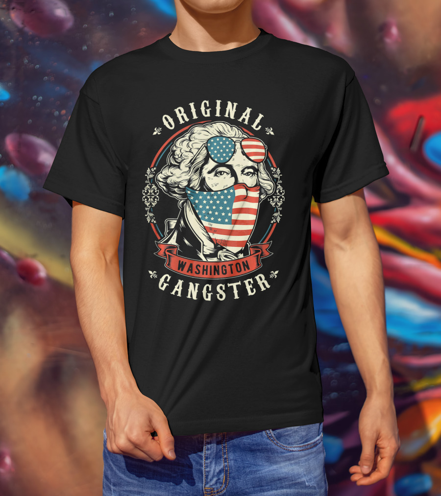 Original Gangster Washington American Flag Bandana Sunglasses T-Shirt