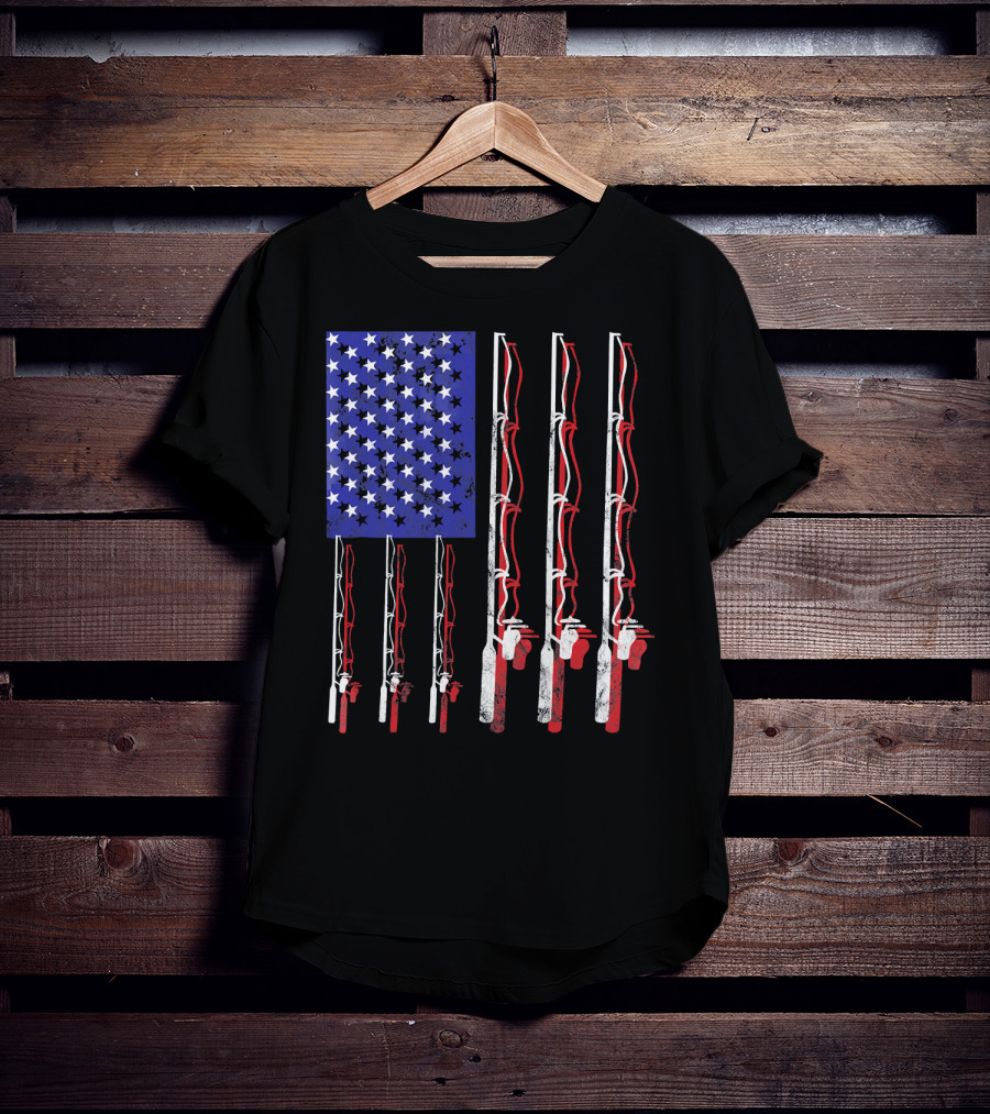 Humorous Patriotic Dad Fishing Rod American Flag Stars Stripes Edition T-Shirt
