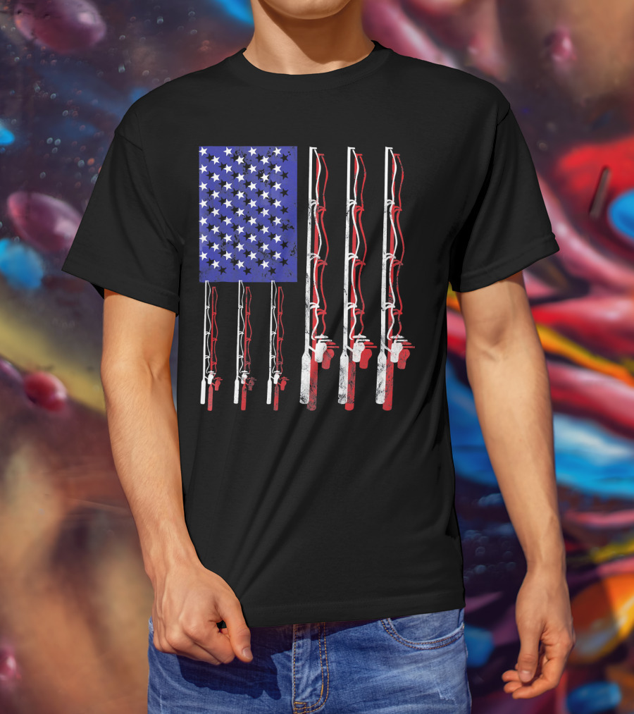Humorous Patriotic Dad Fishing Rod American Flag Stars Stripes Edition T-Shirt