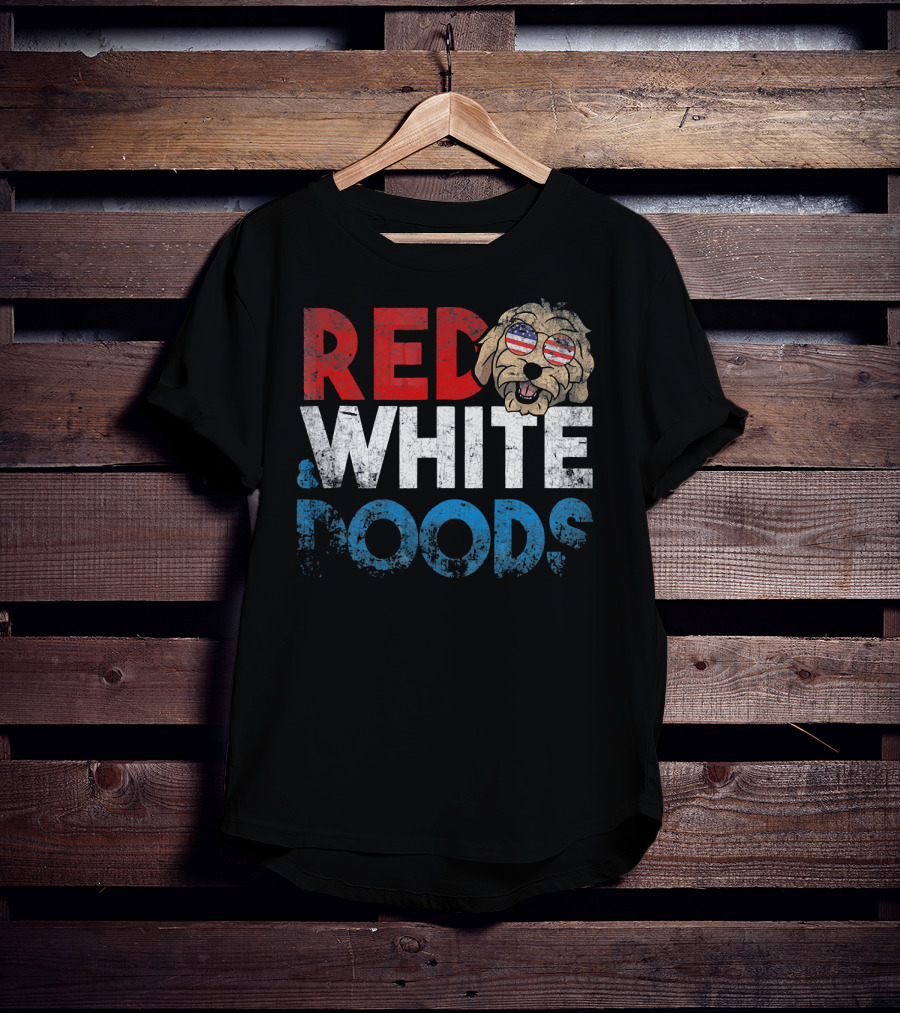Red White Doods Funny Goldendoodle American Flag T-Shirt