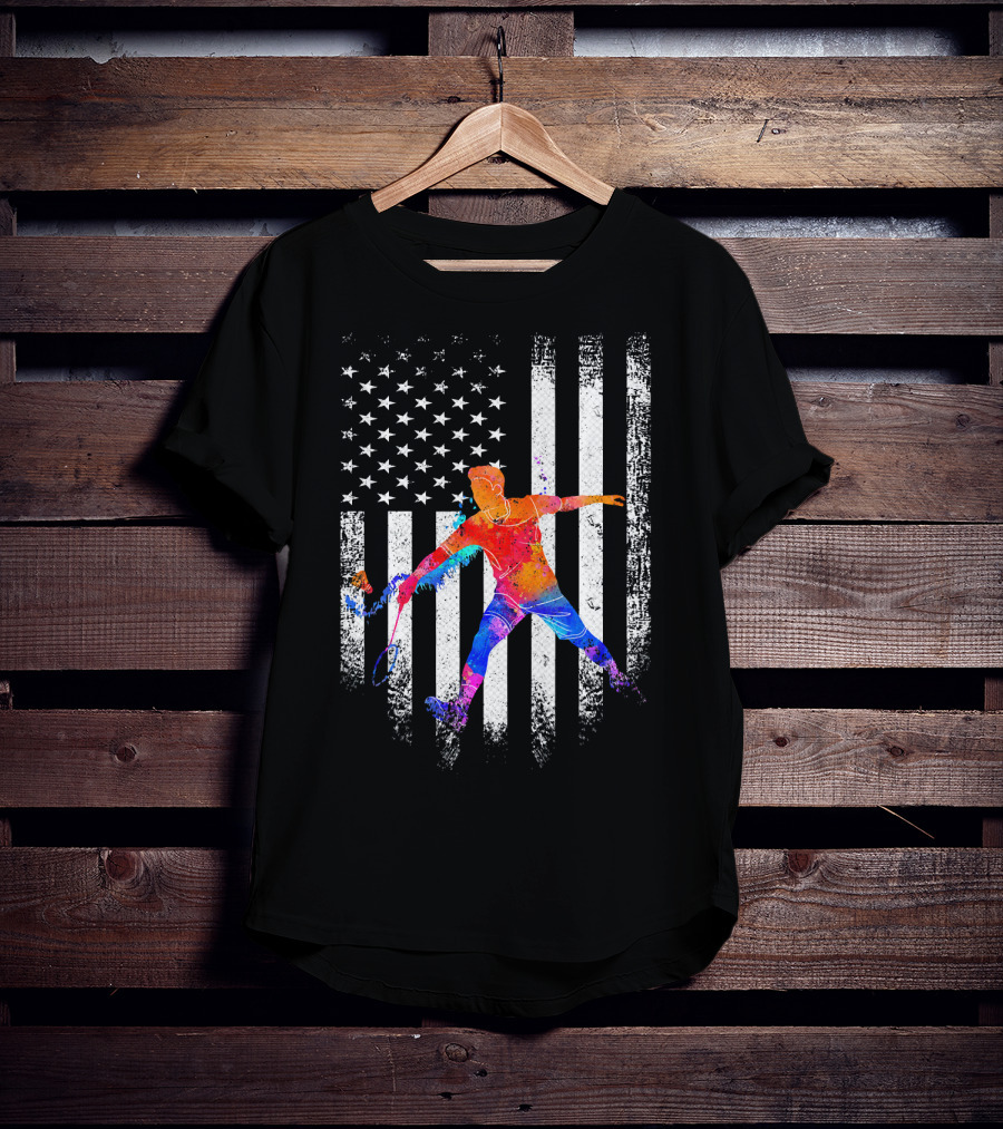 Vintage USA Badminton Player American Flag T-Shirt