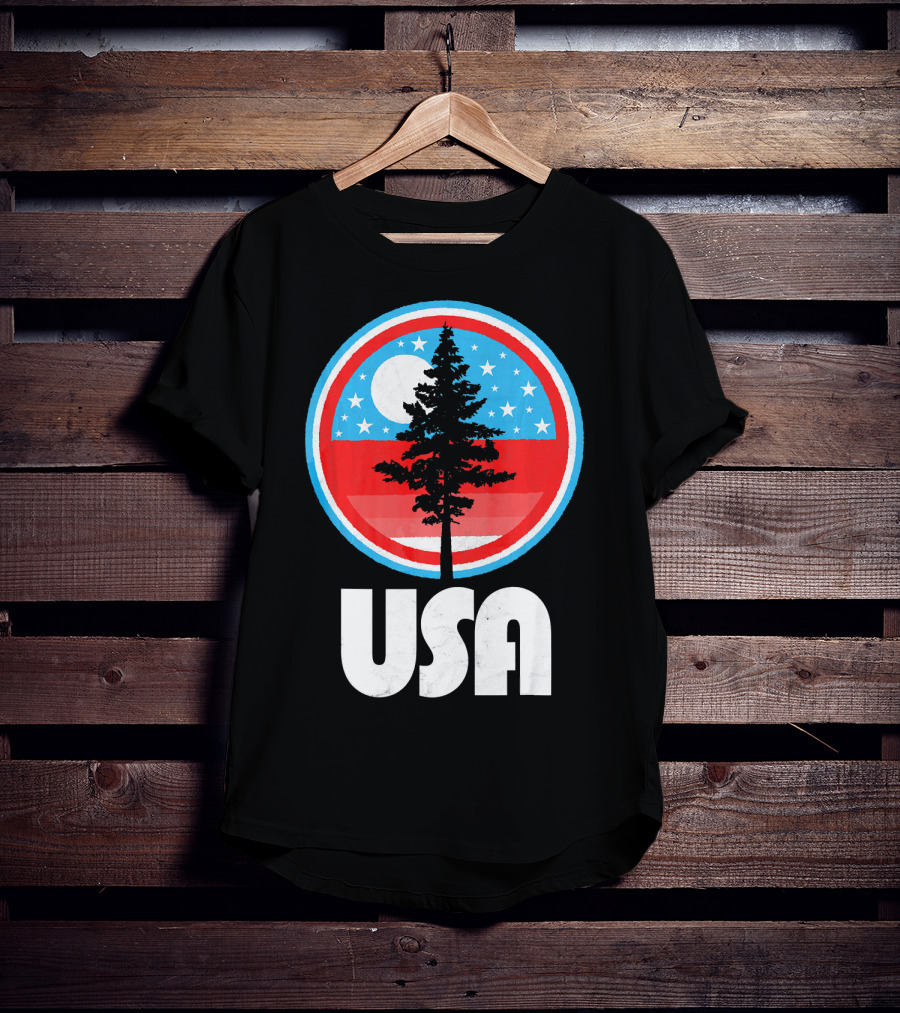 USA Vintage Patriotic Tree Moon Stars T-Shirt