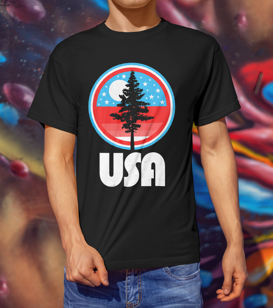 USA Vintage Patriotic Tree Moon Stars T-Shirt