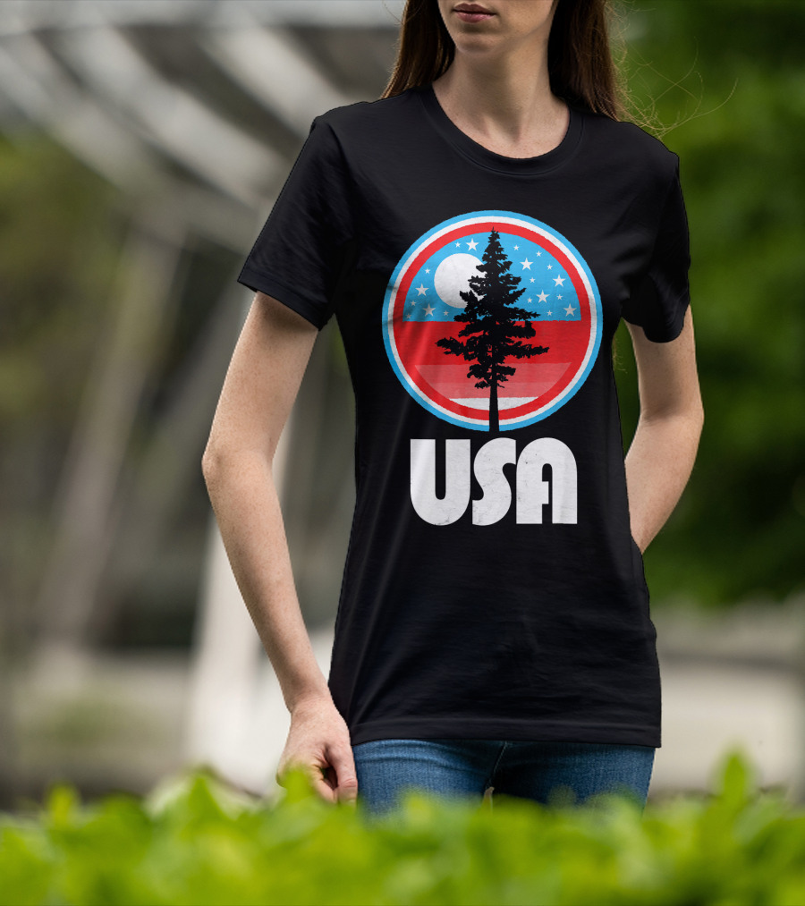 USA Vintage Patriotic Tree Moon Stars T-Shirt