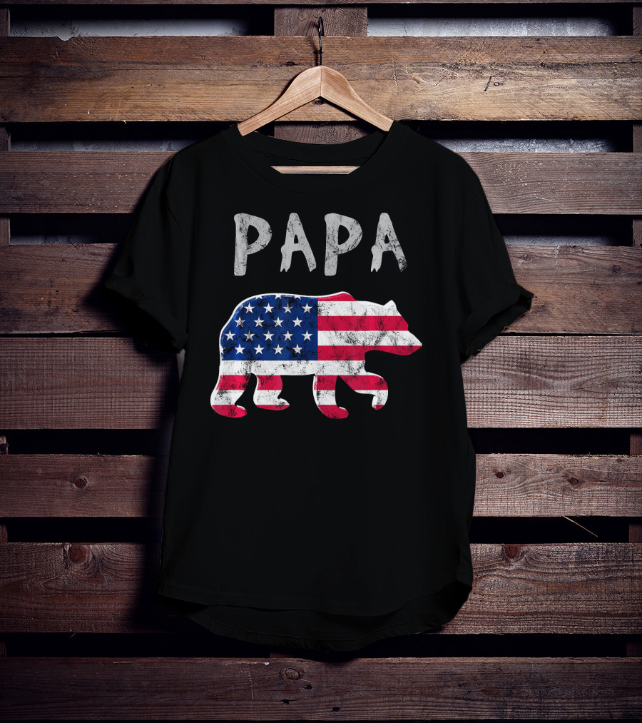 PAPA Bear USA Flag Patriotic Family T-Shirt