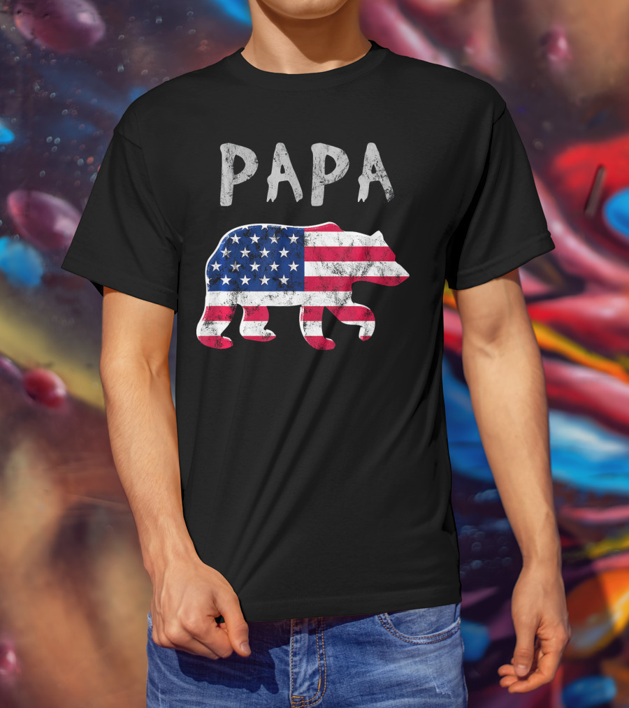 PAPA Bear USA Flag Patriotic Family T-Shirt
