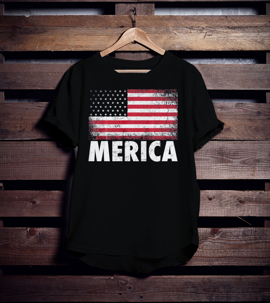 Merica American Flag Distressed Style USA Flag T-Shirt