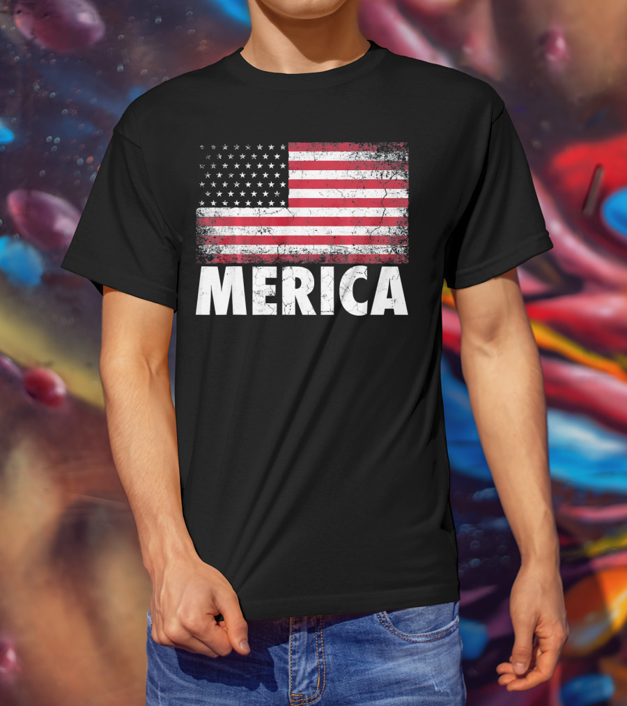 Merica American Flag Distressed Style USA Flag T-Shirt