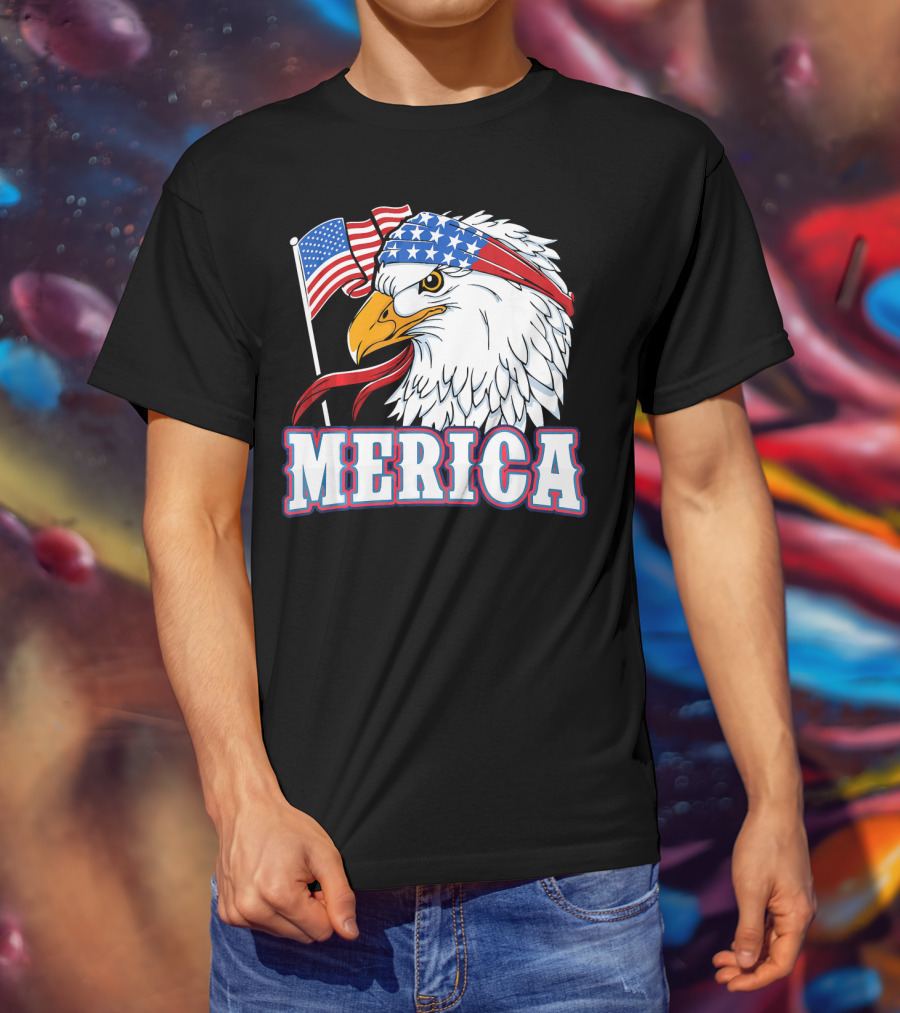 Merica Patriotic Bald Eagle American Flag Bandana USA Independence Day T-Shirt