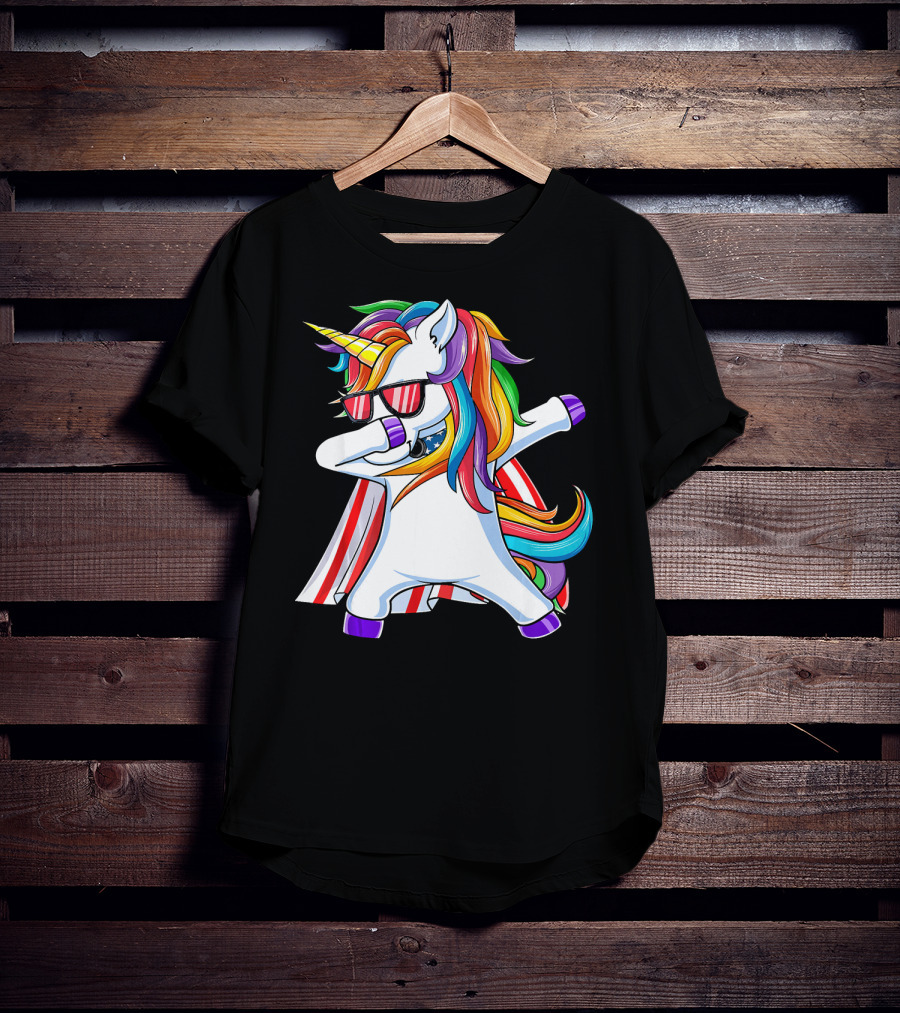 Dabbing Americorn American Flag Unicorn T-Shirt