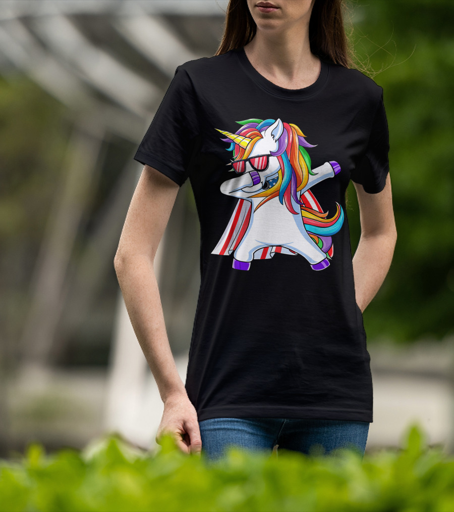 Dabbing Americorn American Flag Unicorn T-Shirt
