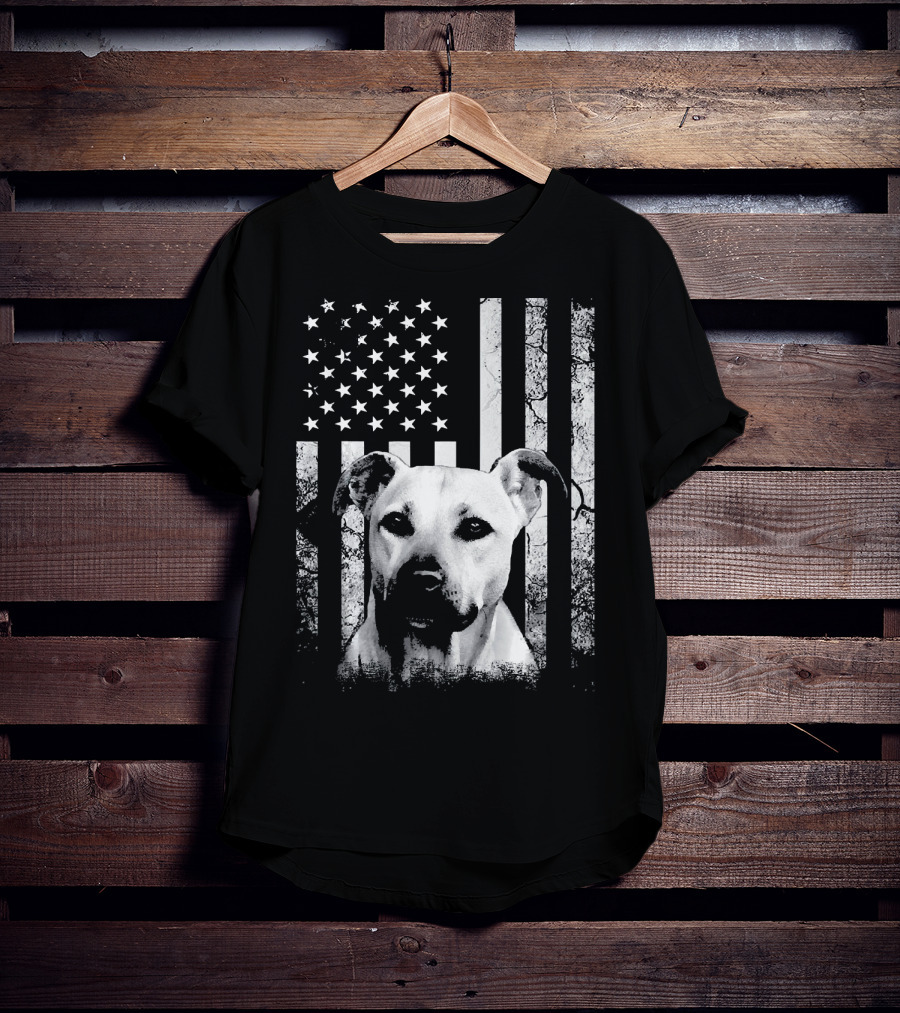 Black Mouth Cur With American Flag Fourth Of July America Dog T-Shirt