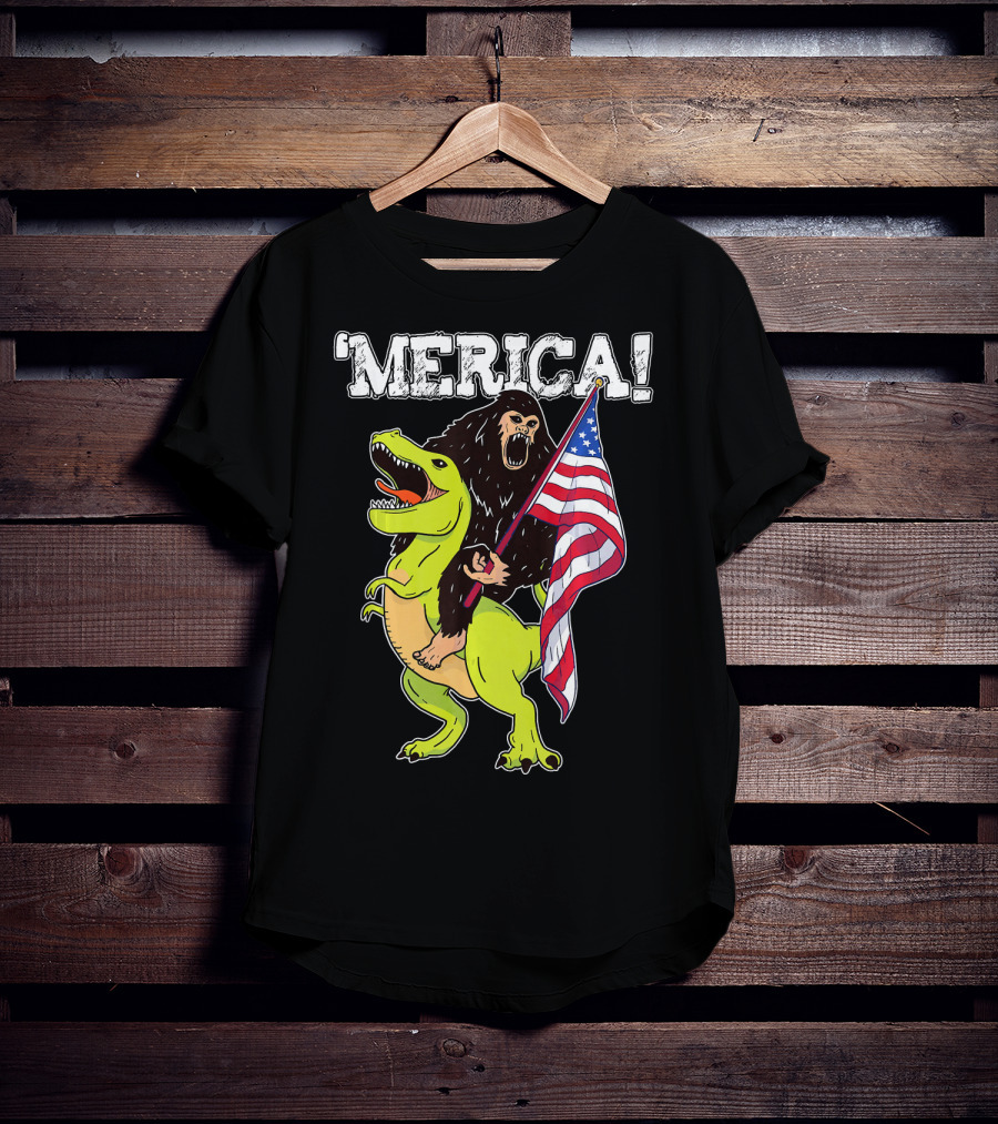 'Merica Bigfoot Dinosaur Fourth Of July Patriot T-Shirt
