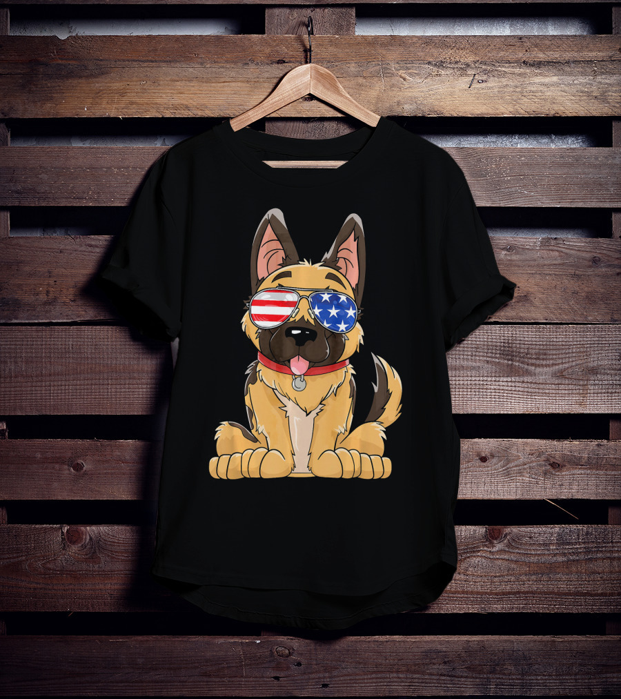 German Shepherd USA Flag Sunglasses T-Shirt