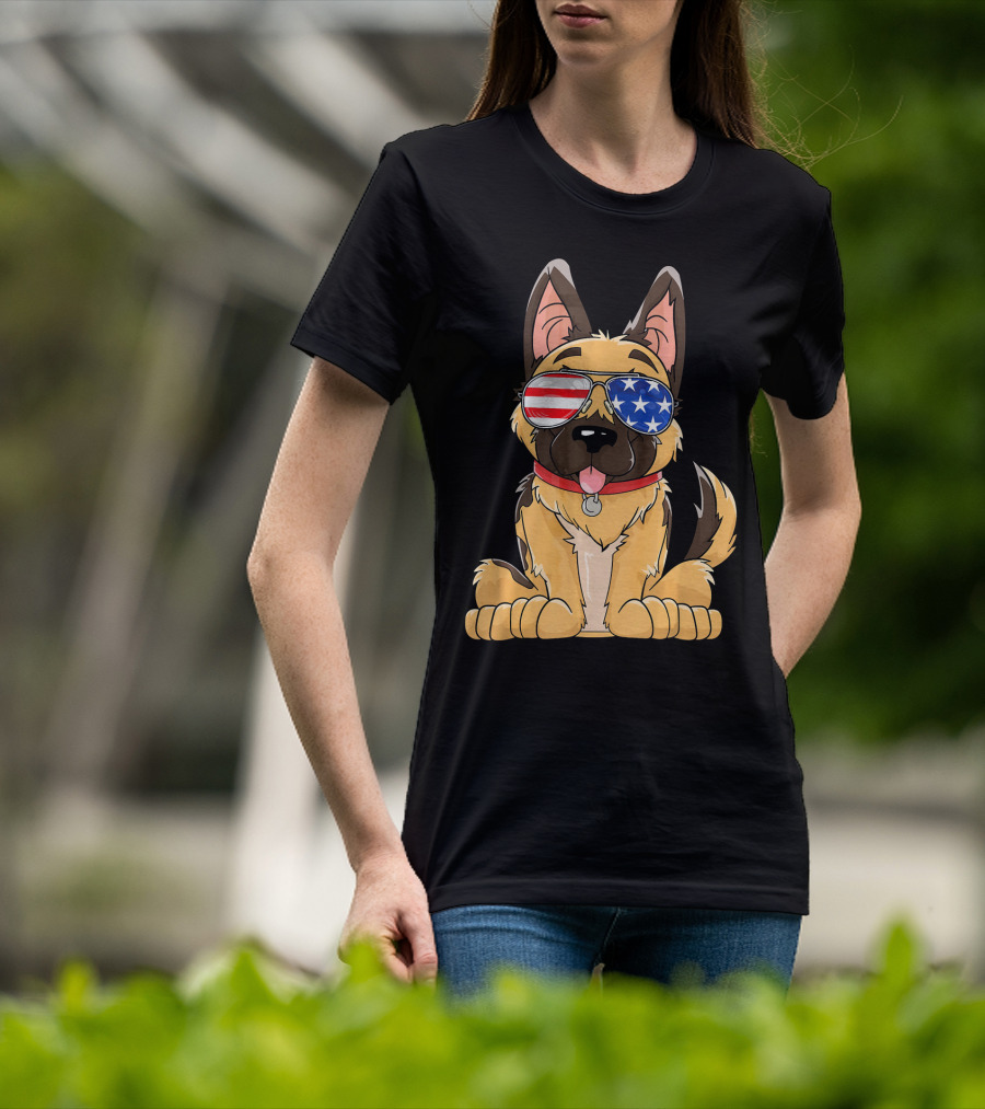 German Shepherd USA Flag Sunglasses T-Shirt