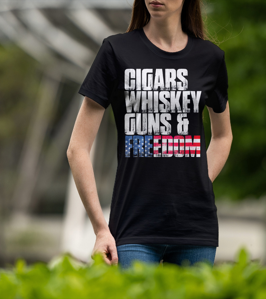 Cigars Whiskey Guns And Freedom USA Patriot T-Shirt