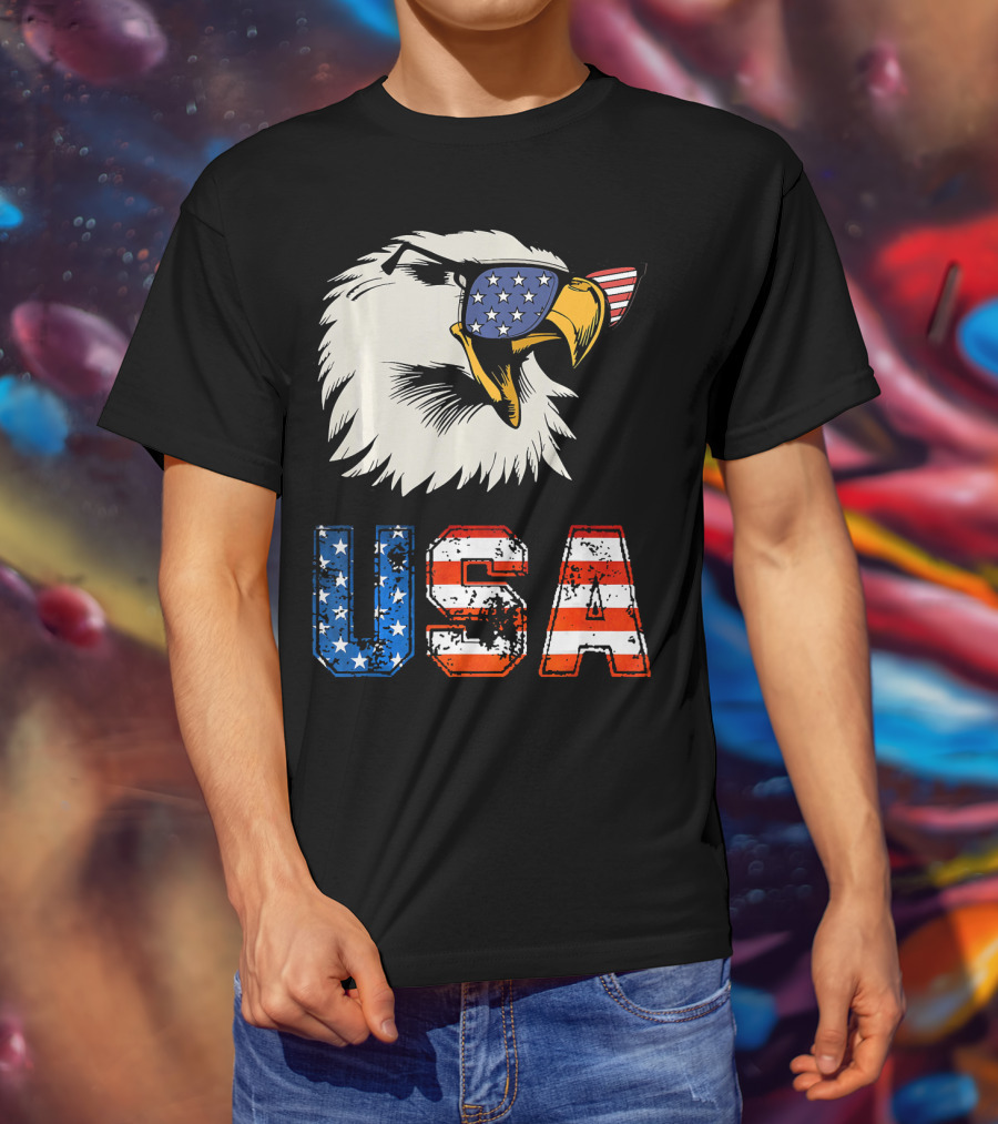 USA Patriotic Eagle American Eagle Flag Sunglasses T-Shirt
