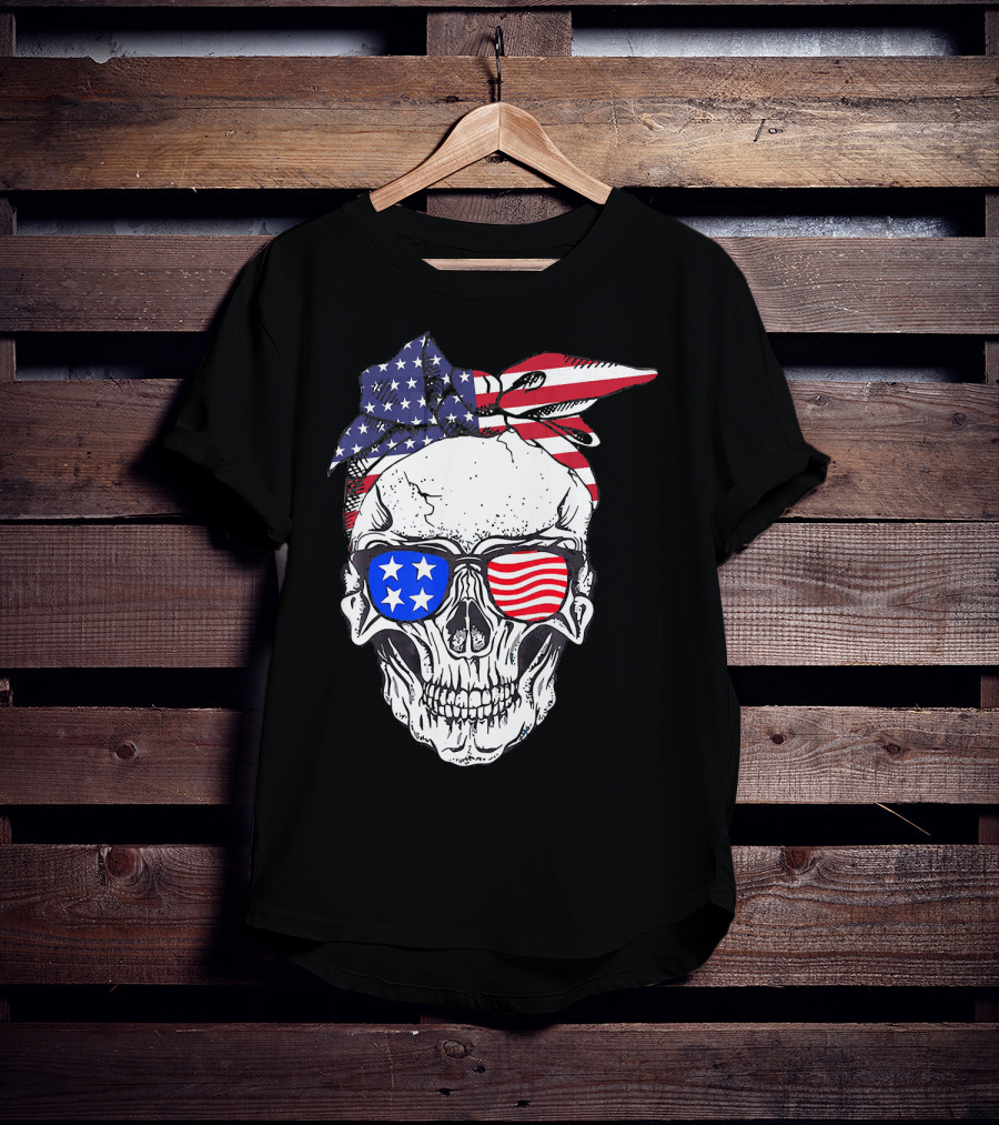 Patriotic Skull American Flag Bandana Sunglasses T-Shirt