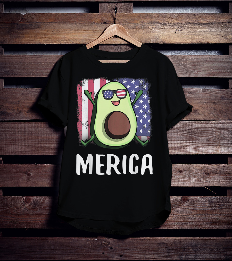 MERICA Avocado USA American Flag T-Shirt
