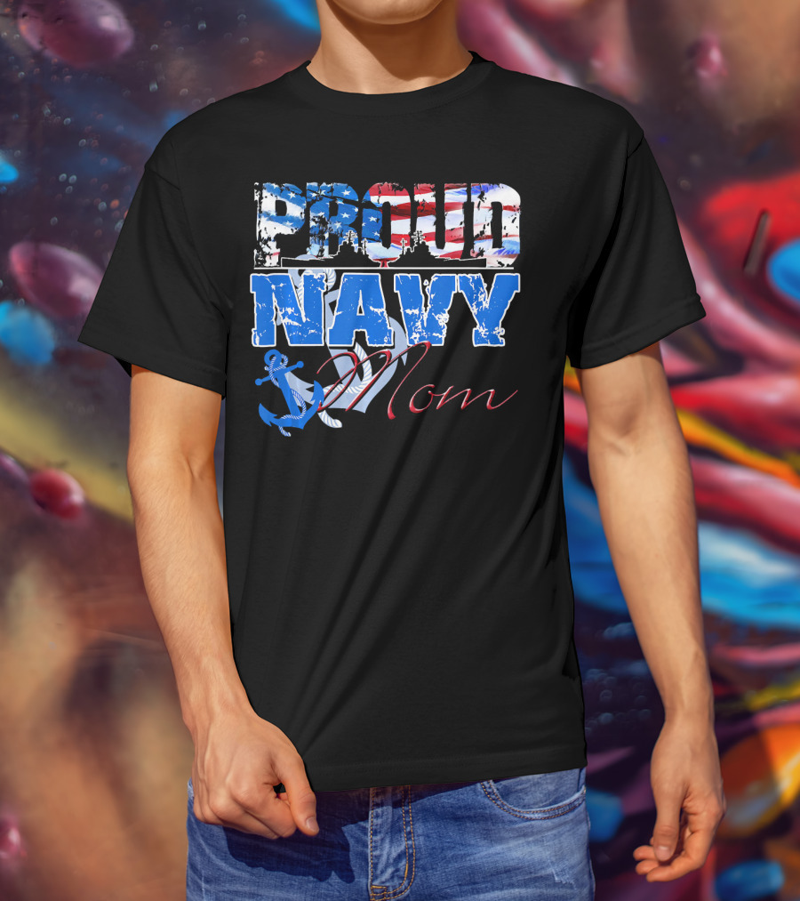 Proud Navy Mom Patriotic Sailor Anchor Graphics T-Shirt
