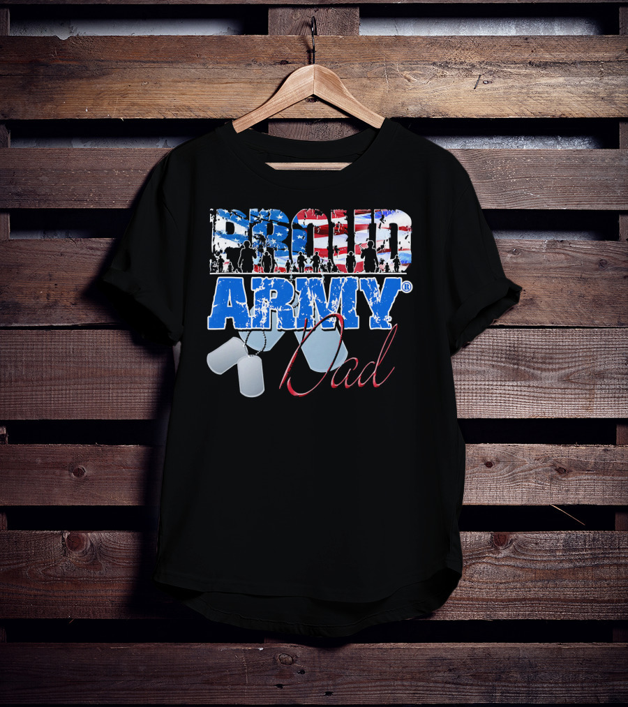 Proud Army Dad US Military Dog Tag American Flag T-Shirt