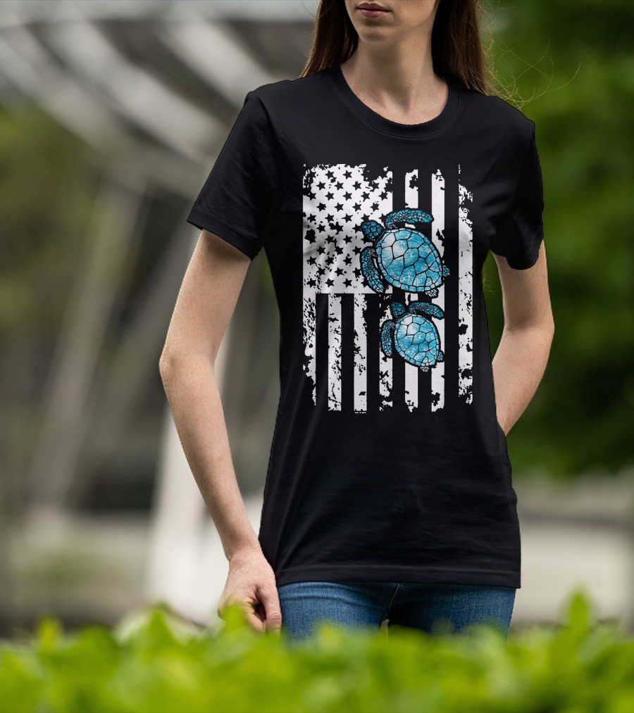 SEA Turtle SEA Turtle American Flag T-Shirt