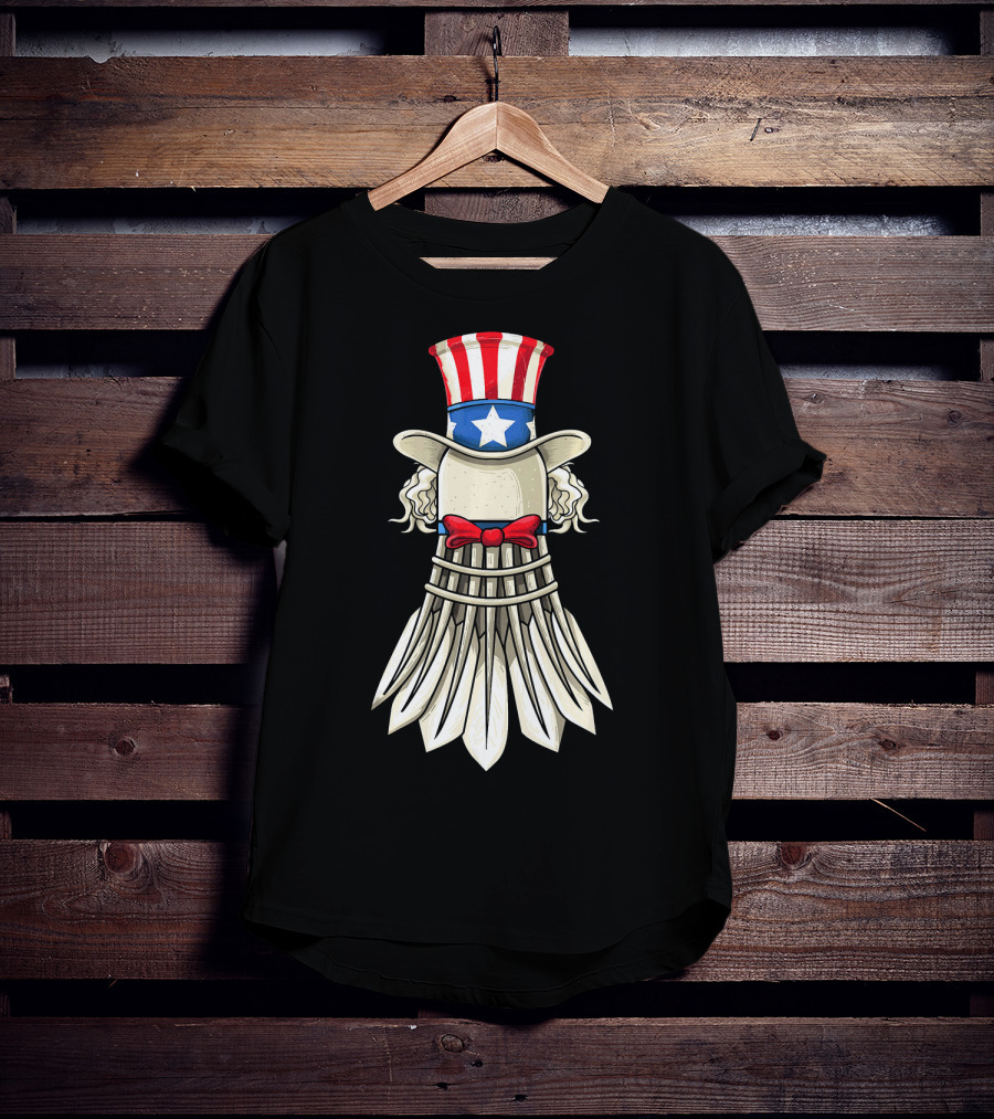 Uncle Sam Badminton Shuttlecock With American Flag Hat T-Shirt