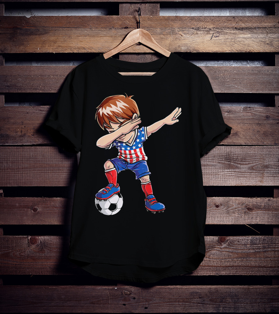 Dabbing Soccer Boy With American Flag Jersey T-Shirt