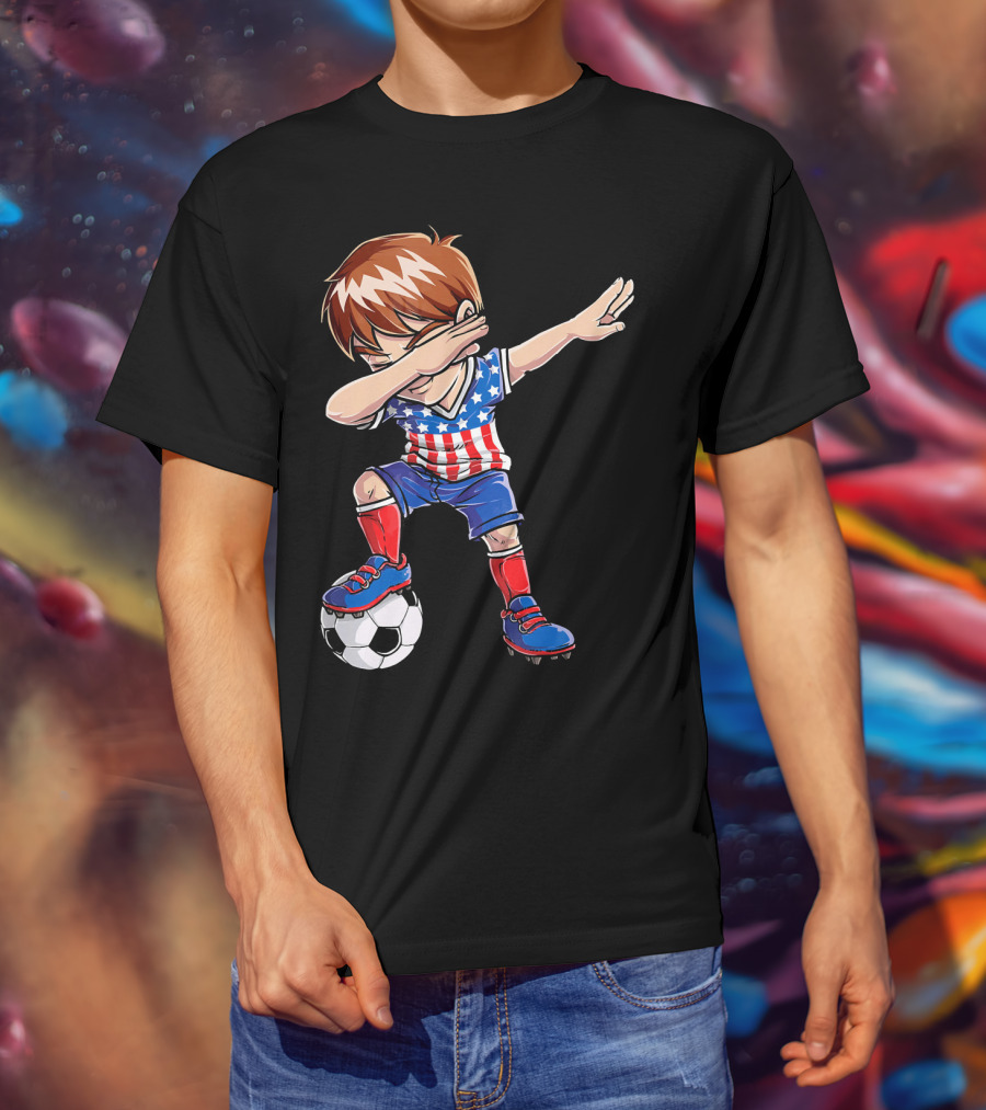 Dabbing Soccer Boy With American Flag Jersey T-Shirt