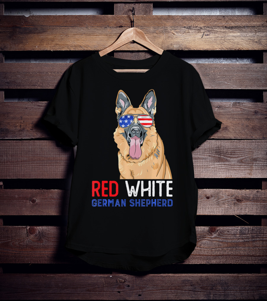 Red White German Shepherd USA Sunglasses Stars Stripes T-Shirt