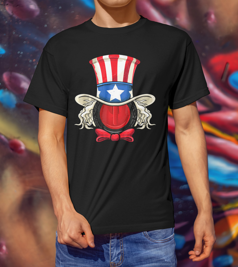 American Flag Curling Stone Uncle Sam Hat Patriotic T-Shirt