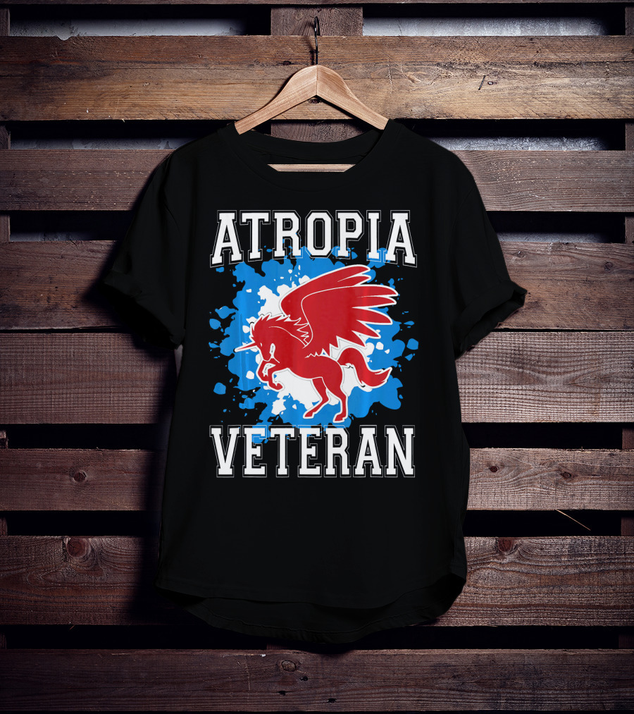 Atropia Veteran Red Winged Unicorn With Blue Splash T-Shirt