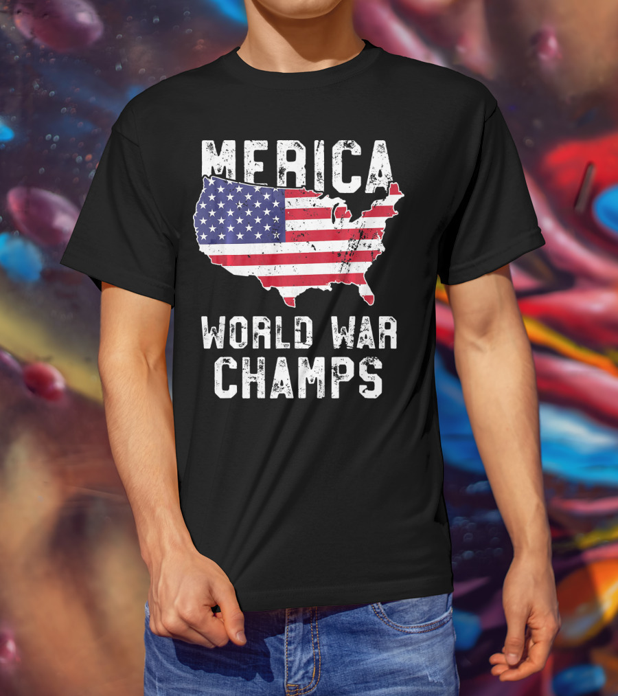 Merica World War Champs Map With American Flag T-Shirt