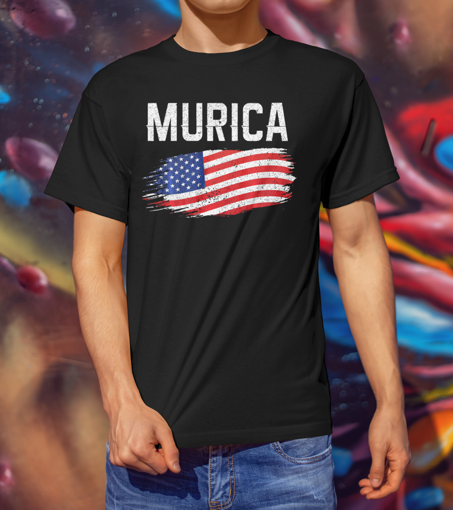 Murica Distressed Brushstroke American Flag T-Shirt