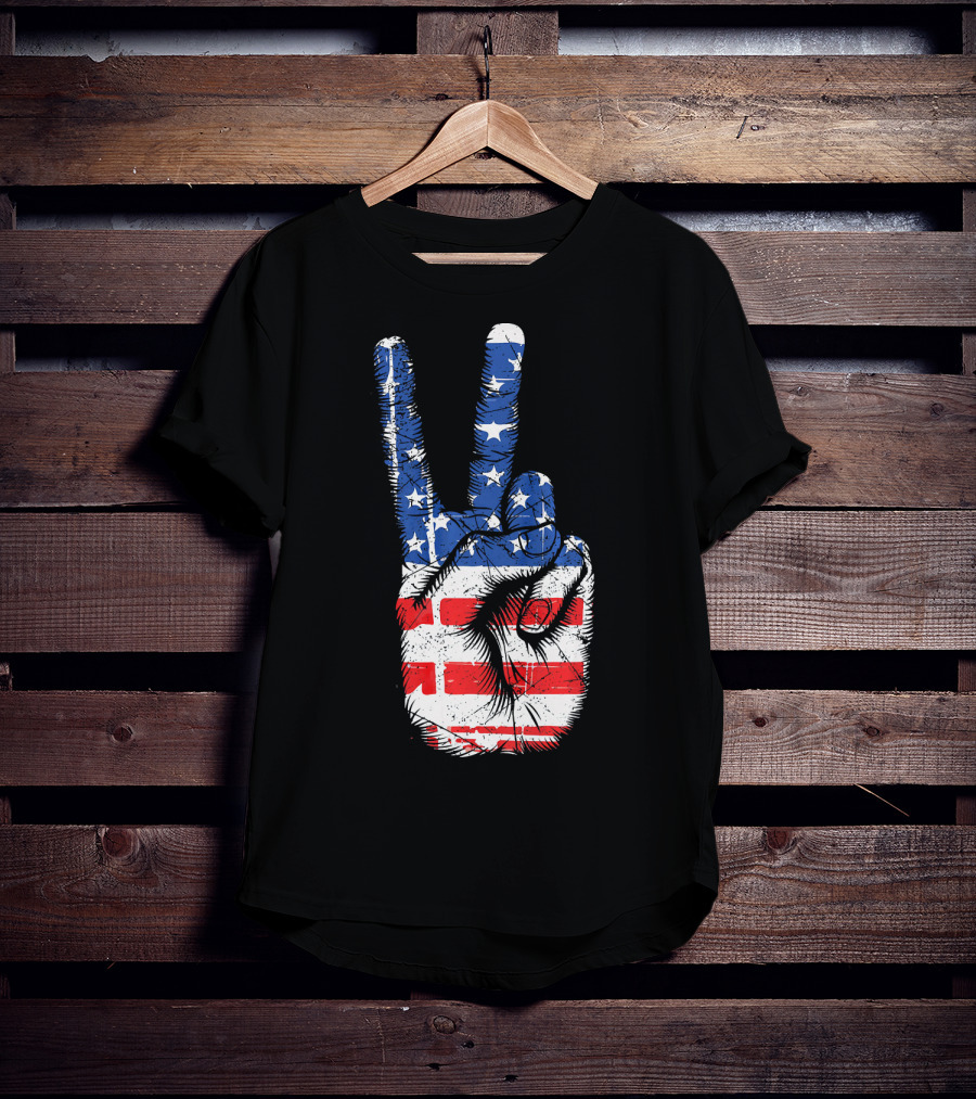 American Flag Peace Sign Hand Gesture T-Shirt