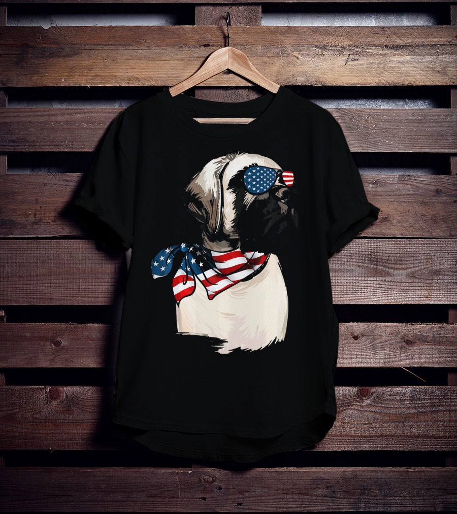 American Flag English Mastiff With Patriotic Stars And Stripes Sunglasses And Scarf T-Shirt