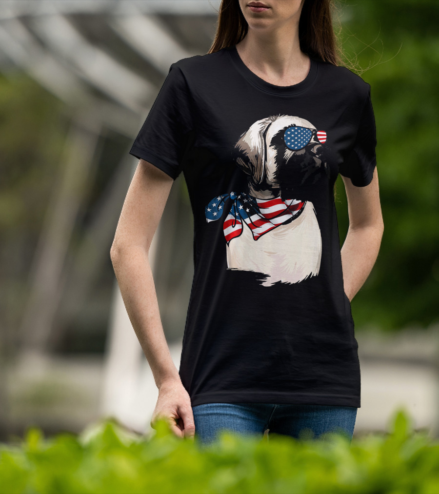 American Flag English Mastiff With Patriotic Stars And Stripes Sunglasses And Scarf T-Shirt