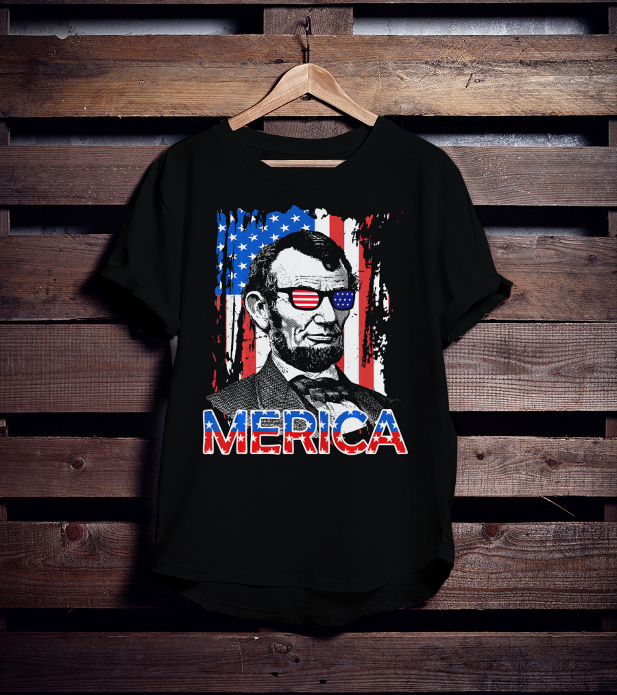 Merica American Flag Abe Lincoln With Sunglasses T-Shirt