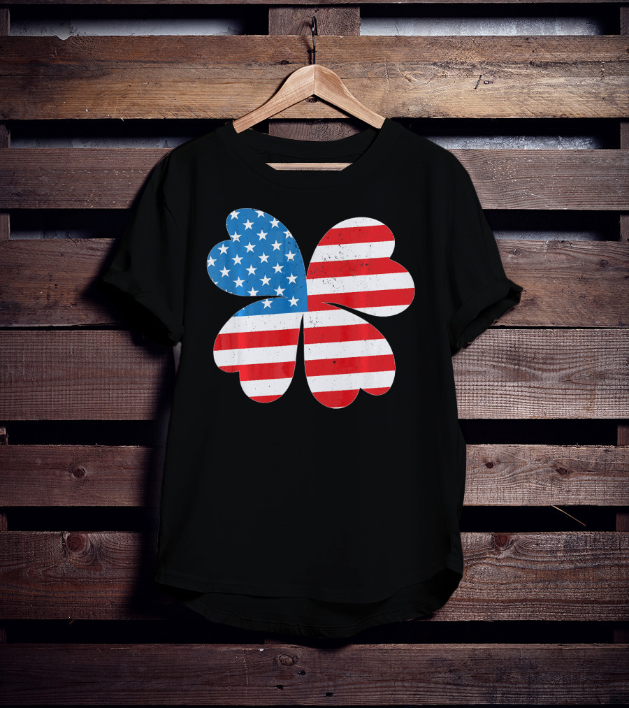 Independence Day American Flag 4 Leaf Clover Shamrock T-Shirt