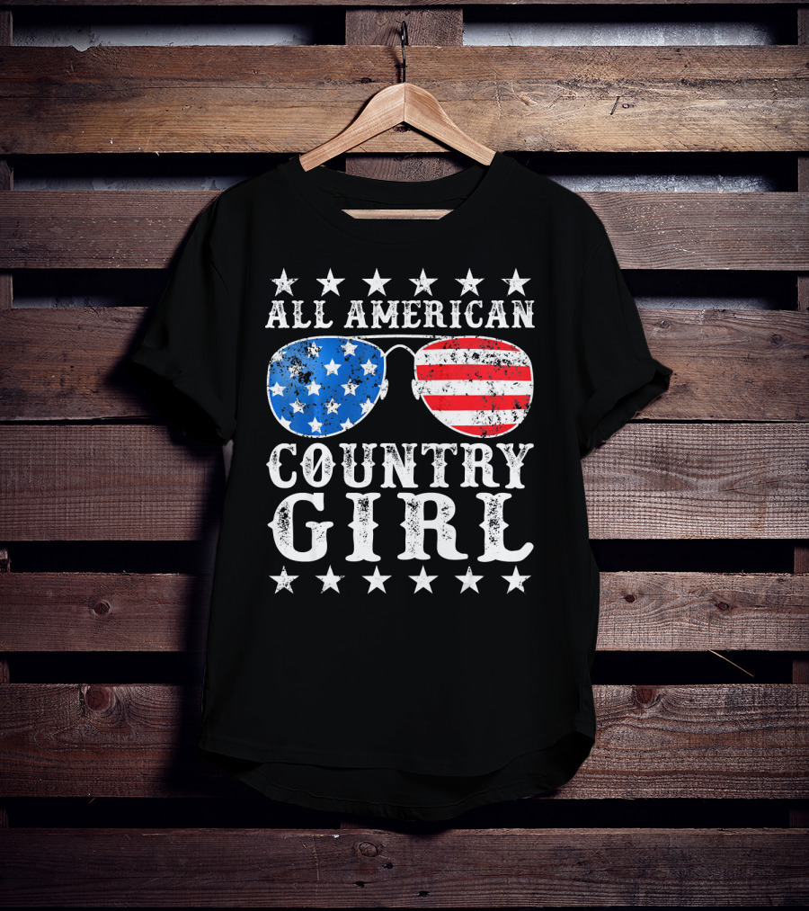 All American Country Girl Stars And Stripes Sunglasses USA T-Shirt