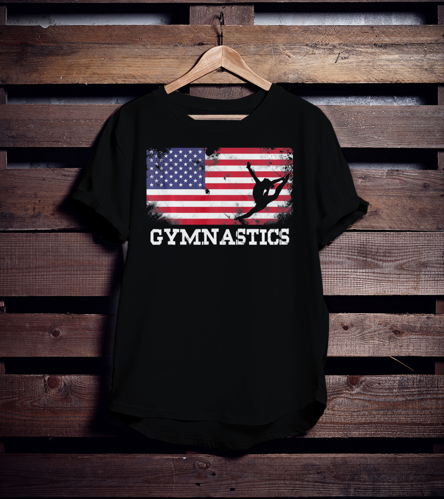 Gymnastics USA Flag Patriotic Silhouette American Athlete T-Shirt